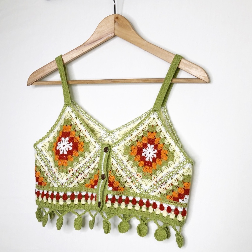 Bohemian Crochet, Multicolored Button, Front Top - image 7